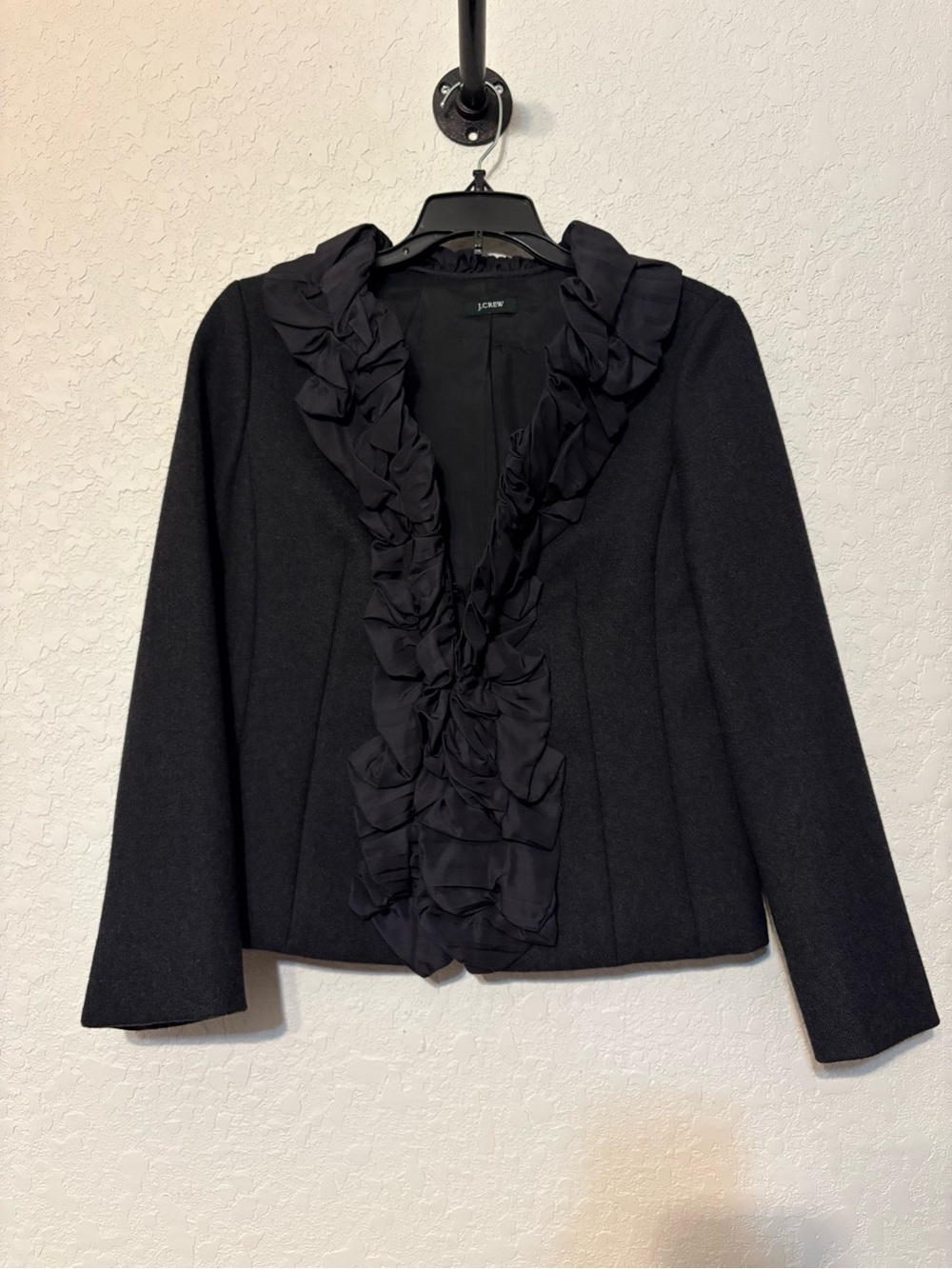 J. Crew Black Ruffle Trim Blazer